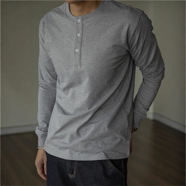 American Retro 320g Heavy Henley Shirt Slim Cotton T-shirt - Image 8